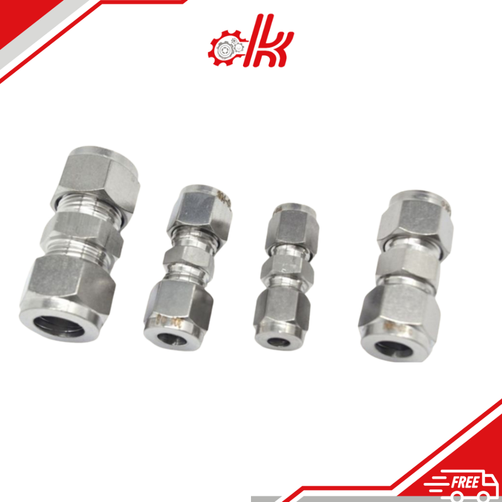 Nối thẳng 2 đầu hạt bắp Inox - Cút nối nhanh 2 đầu ống hơi khí nén Inox 304 - Siết hạt bắp Inox
