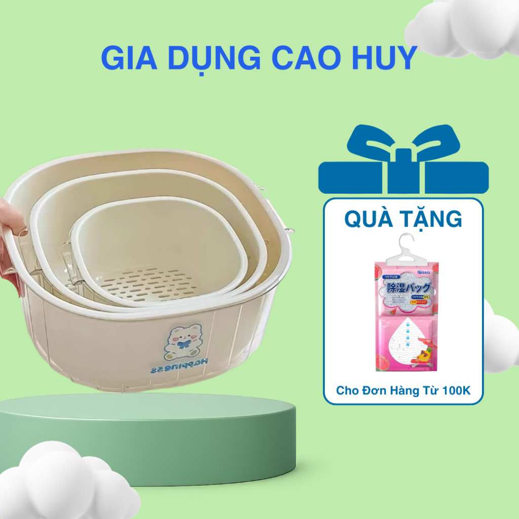 (TẶNG HÚT ẨM) Set Rổ 6 Món Nhựa PP Nguyên Sinh Dày Dặn Cao Cấp, Hộp Đựng Rau Củ 3 Tầng Thông Minh