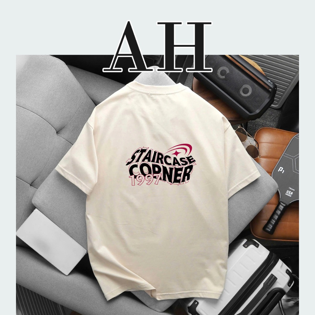 ÁO THUN Unisex nam nữ CỔ TRÒN Form Rộng Vải Cotton Thời Trang - Oversize CORNER | AH STUDIO