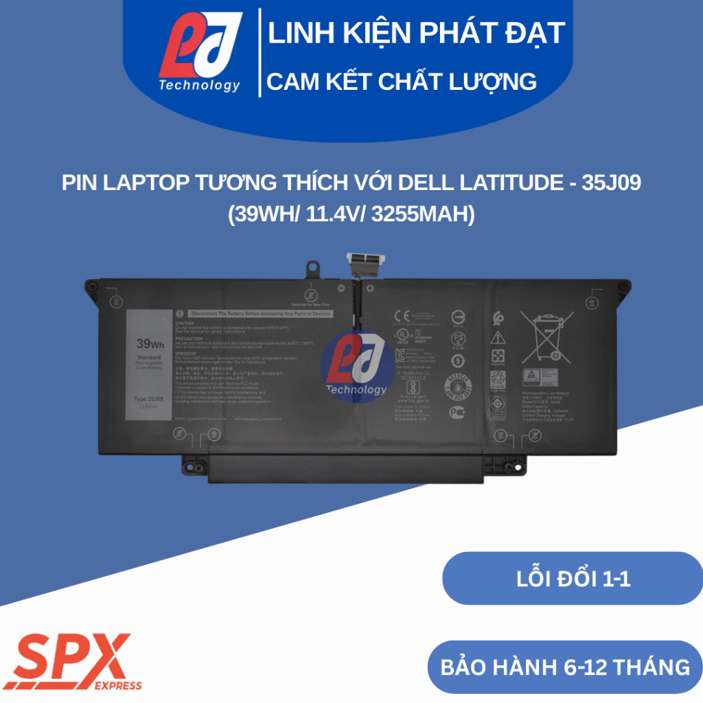 Pin 35J09 – Pin Laptop Tương Thích Với Dell Latitude 7310, 7410 Series (Loại Zin) (39Wh/11.4V/3255mA