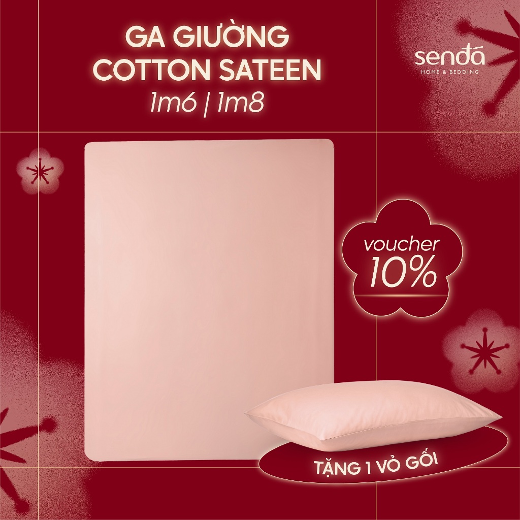 Ga giường 1m6 1m8 Cotton Sateen Sen Đá Home Bedding cao cấp trơn màu, drap bo chun lụa trải nệm, ra 