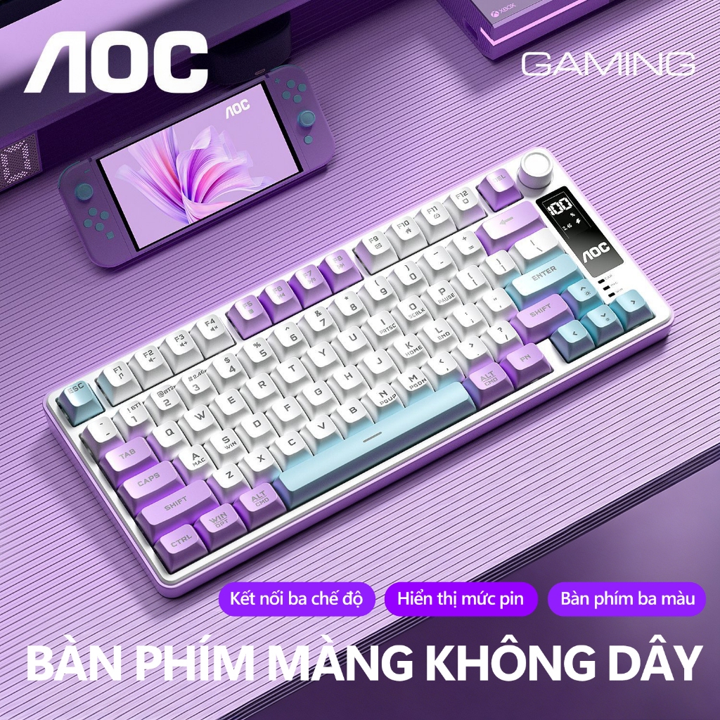 Bàn phím không dây gaming AOC GK300 3 chế độ, LED RGB, Pin 4000mAh, 77 phím gõ êm chống ồn - AOC bảo hành 1 năm | BigBuy360 - bigbuy360.vn