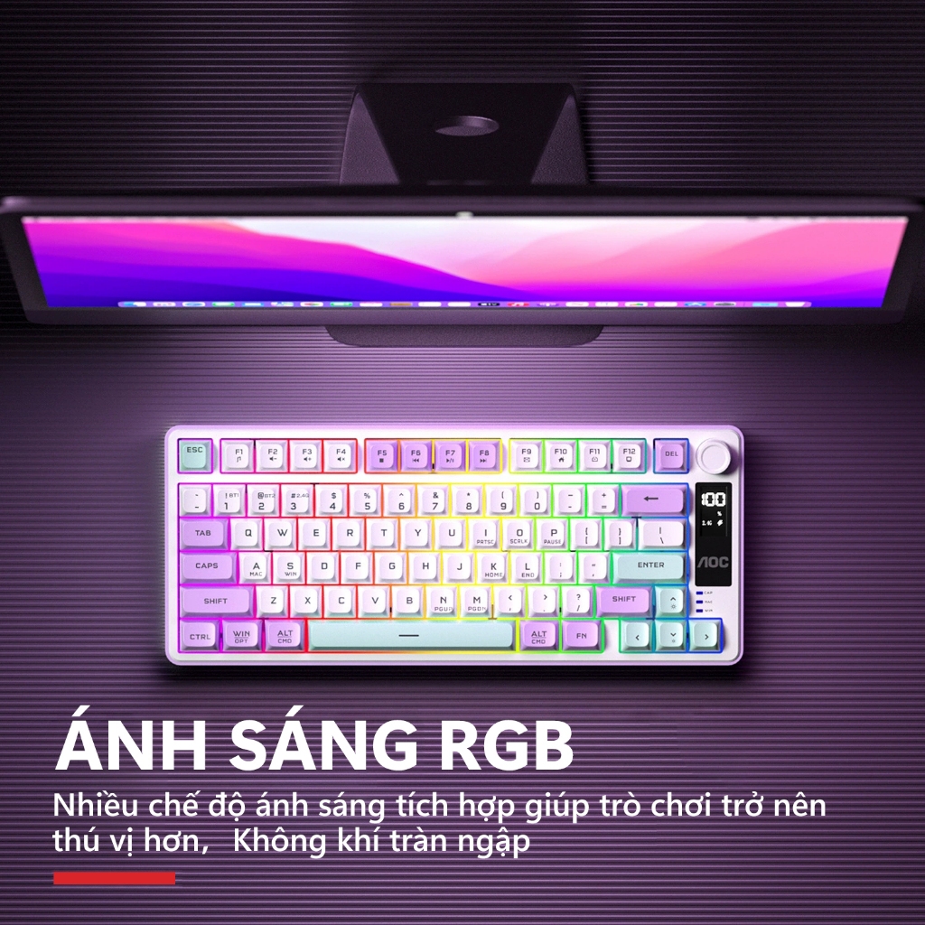 Bàn phím không dây gaming AOC GK300 3 chế độ, LED RGB, Pin 4000mAh, 77 phím gõ êm chống ồn - AOC bảo hành 1 năm | BigBuy360 - bigbuy360.vn