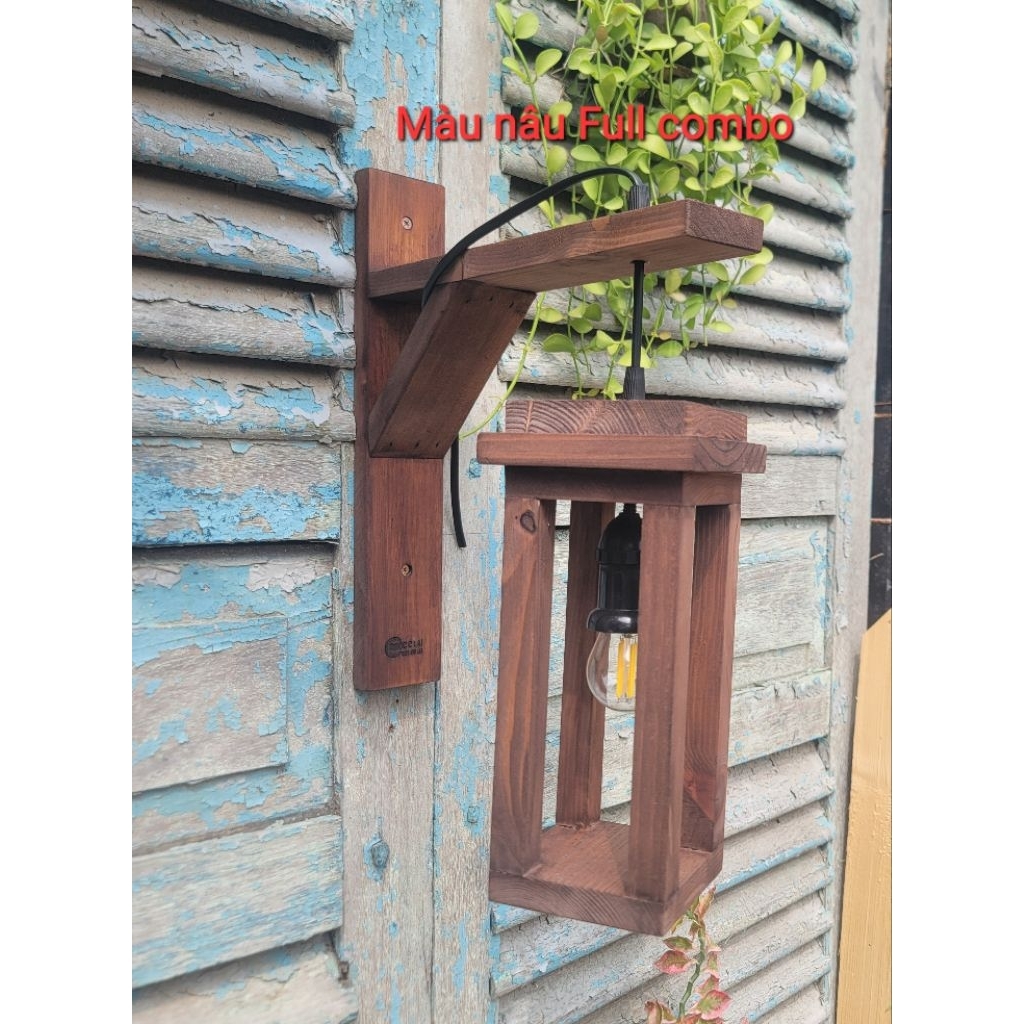 Đèn treo sân vườn gỗ decor handmade – ánh vàng ấm trang trí cafe, homestay