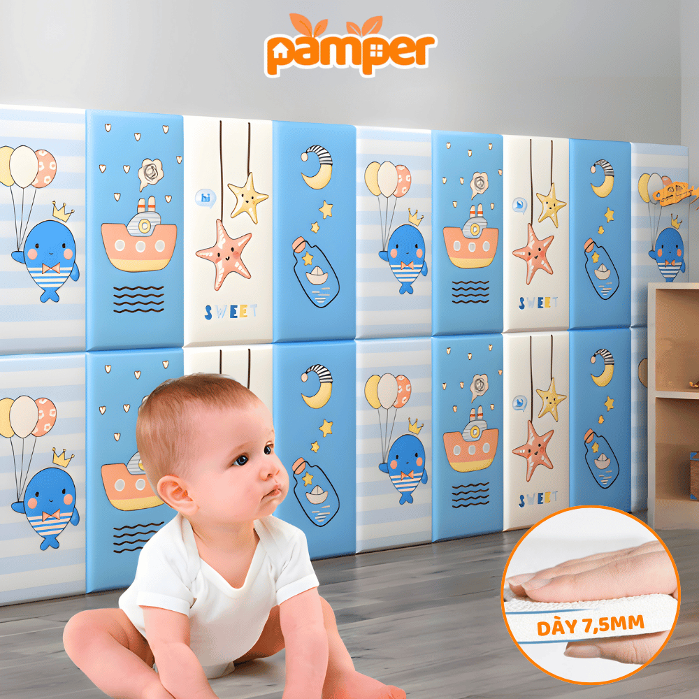 [CHÍNH HÃNG] Xốp Dán Chân Tường Bảo Vệ Trẻ Chống Va Đập PAMPER Kích Cỡ 69x34 cm, Keo Không Hại Tường