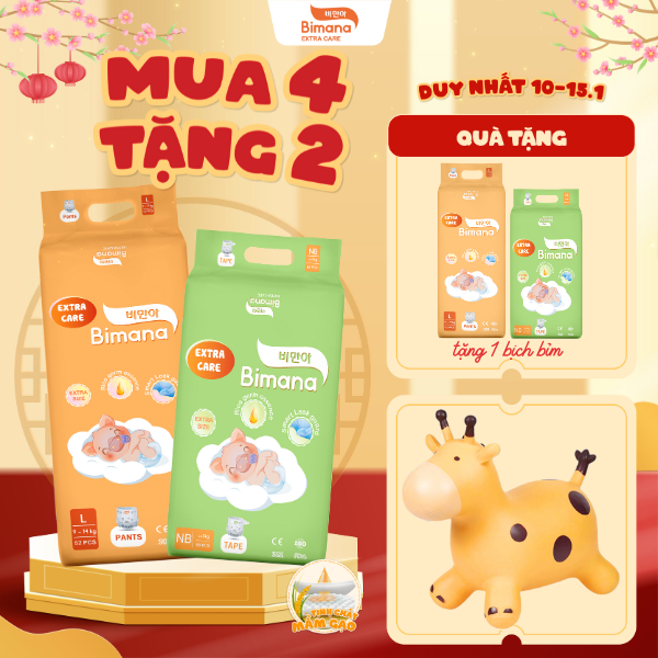 [5E] - [MUA 4 TẶNG 1 BỊCH BỈM] - Tã Bỉm BIMANA EXTRA CARE Mỏng Thoáng Thấm Hút Tốt, Đủ Size