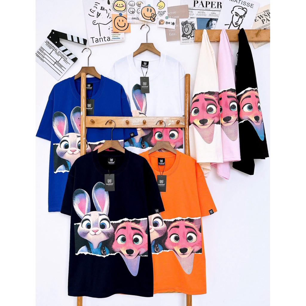 Áo thun form rộng thỏ và cáo (Oversize dưới 75Kg)