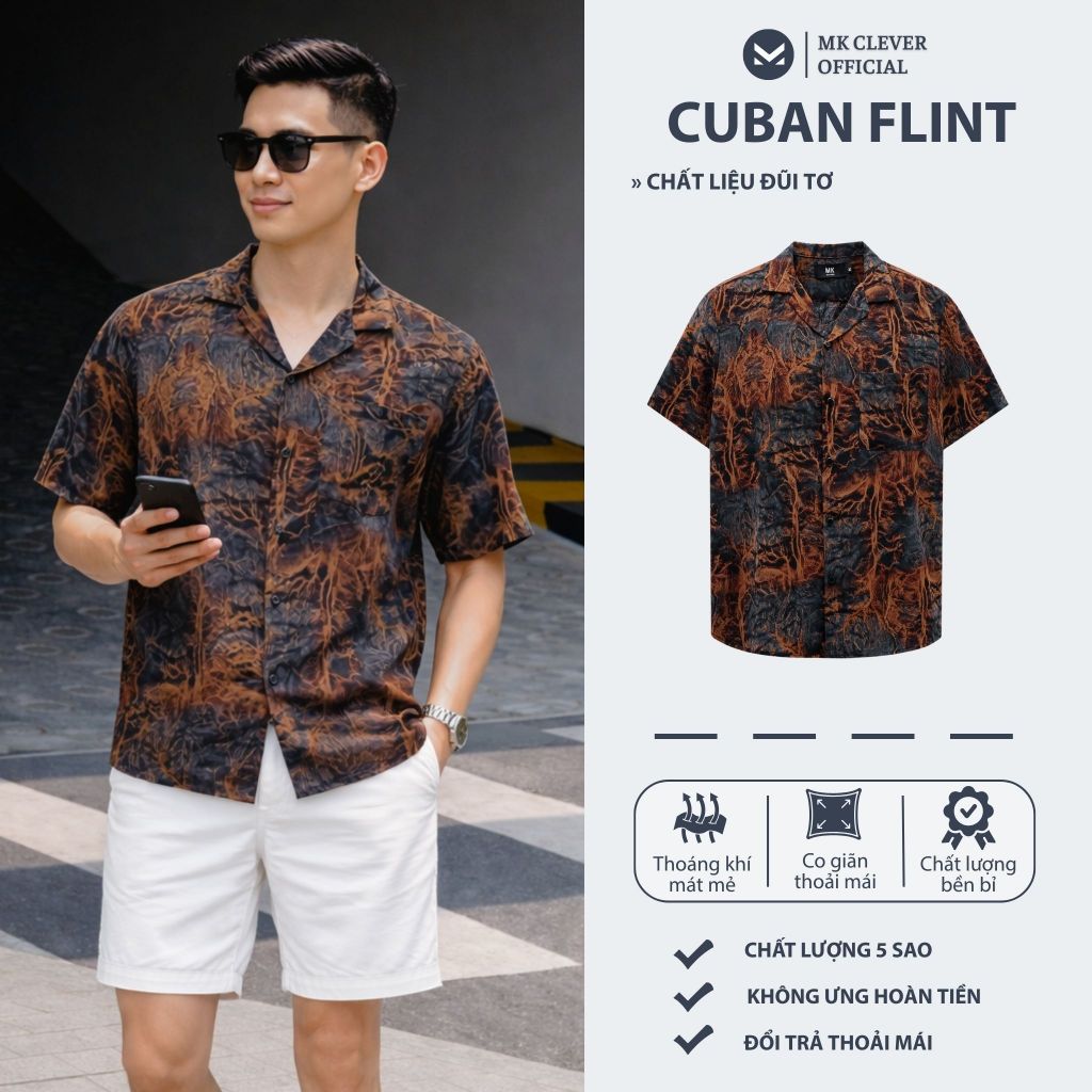Áo Sơ Mi nam Flint MK CLEVER Chất lụa mềm mịn thoáng mát, thấm hút tốt, form rộng hằng ngày