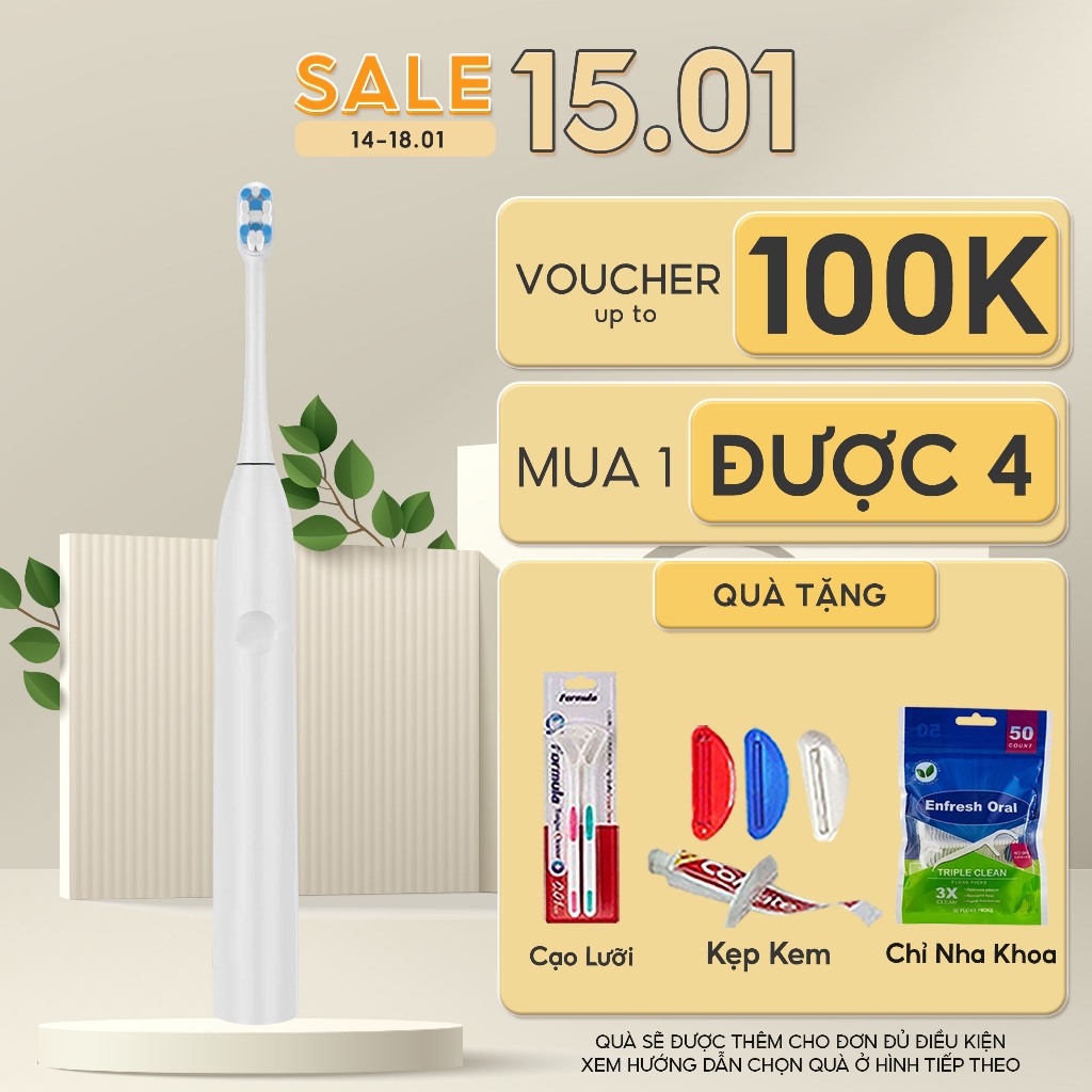 Bàn chải đánh răng điện Fairywill E11 - Màu hồng, chống nước IPX7, 8 đầu bàn chải