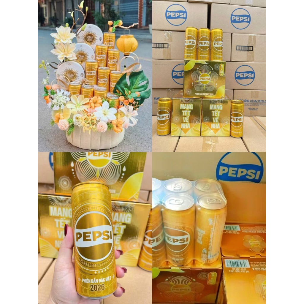 Thùng Pepsi lon vàng phiên bản Tết 2026 (320ml/lon)