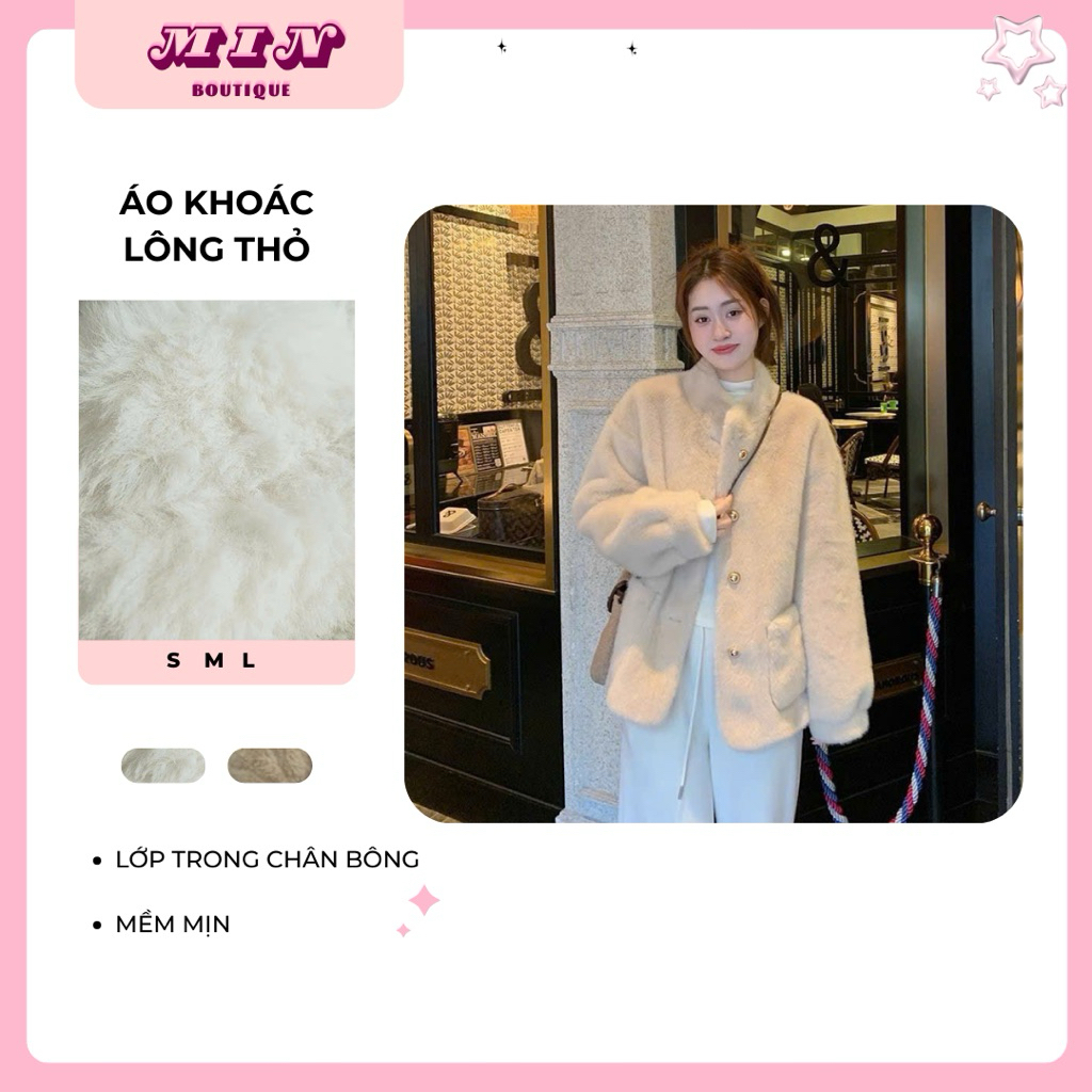 MIN BOUTIQUE Áo Khoác Lông Thỏ Tiểu Thư Mềm Mịn Style Douyin Cao Cấp (Kèm Cúc Đồng)