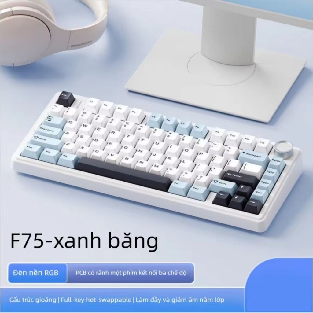 Bàn phím cơ Gaming không dây AULA F75, Hotswap 5pin, 3 chế độ kết nối,Led RGB, Mạch Xuôi. bảo hành 6 tháng | BigBuy360 - bigbuy360.vn