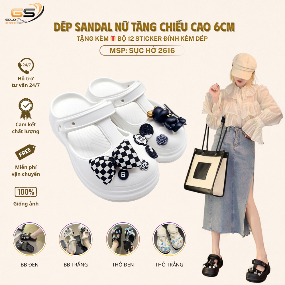 Giày Dép Sandal Nữ Tăng Chiều Cao 6Cm Tặng Kèm Bộ 12 Sticker Siêu Xinh Dễ Dàng Phối Đồ MSP : Sục hở 2616
