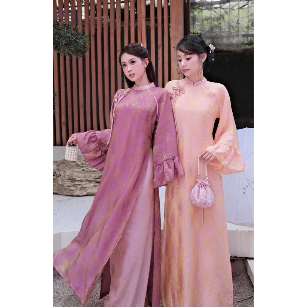 @LilinCloset-Ao Dai Thiet Kế - lụa gấm nhũ nổi siêu xinhh  Chất lụa tơ mềmm form suông nhẹ