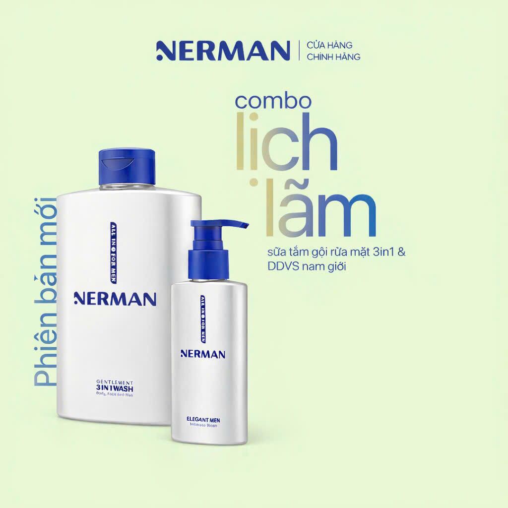 Combo Nam Lịch Lãm Nerman - Sữa Tắm Gội 350ml & DDVS Nam 100ml NER cho sự tự tin, nam tính