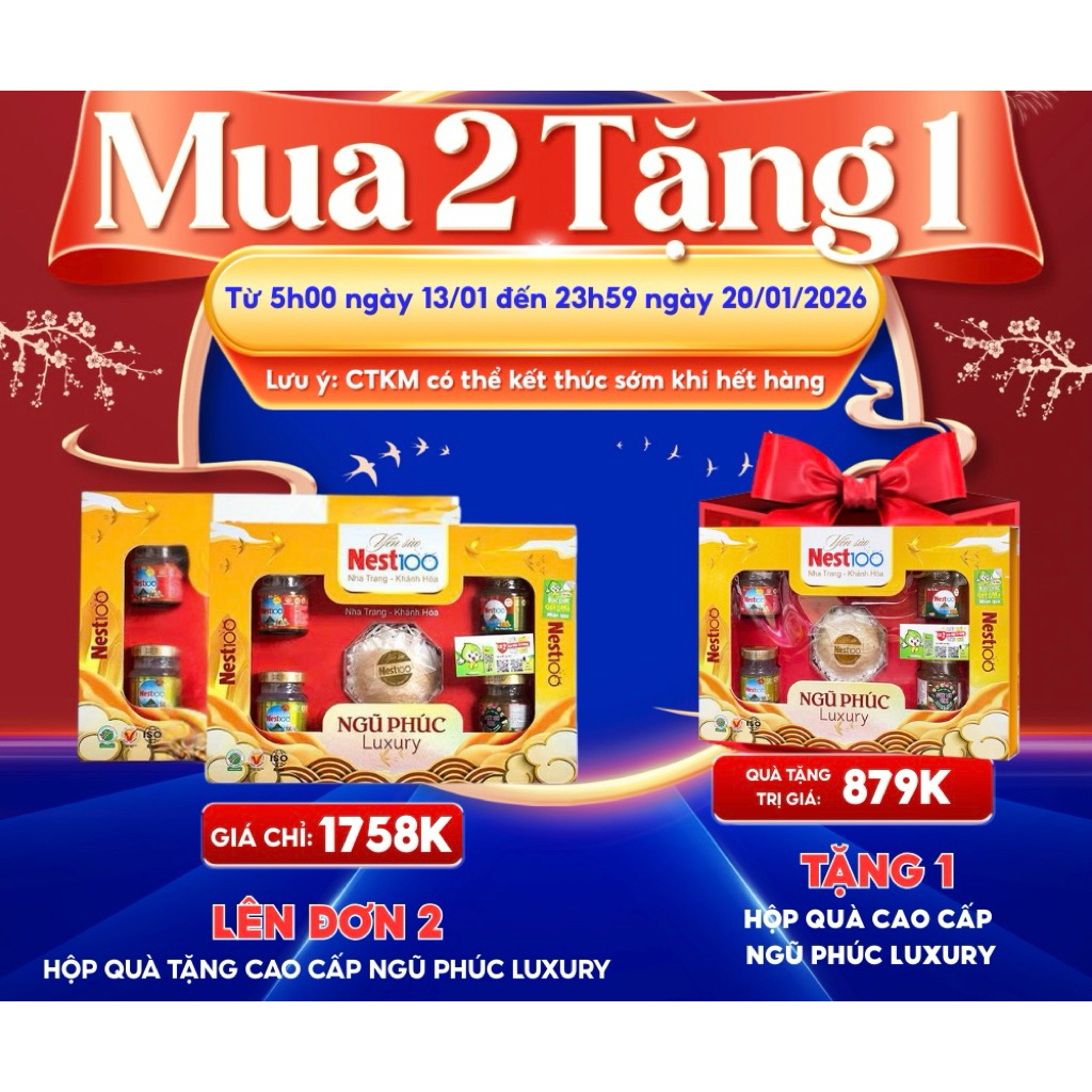 Hộp Quà Yến Sào Nest100 Ngũ Phúc Luxury - Tinh Hoa Sức Khỏe Từ Nha Trang