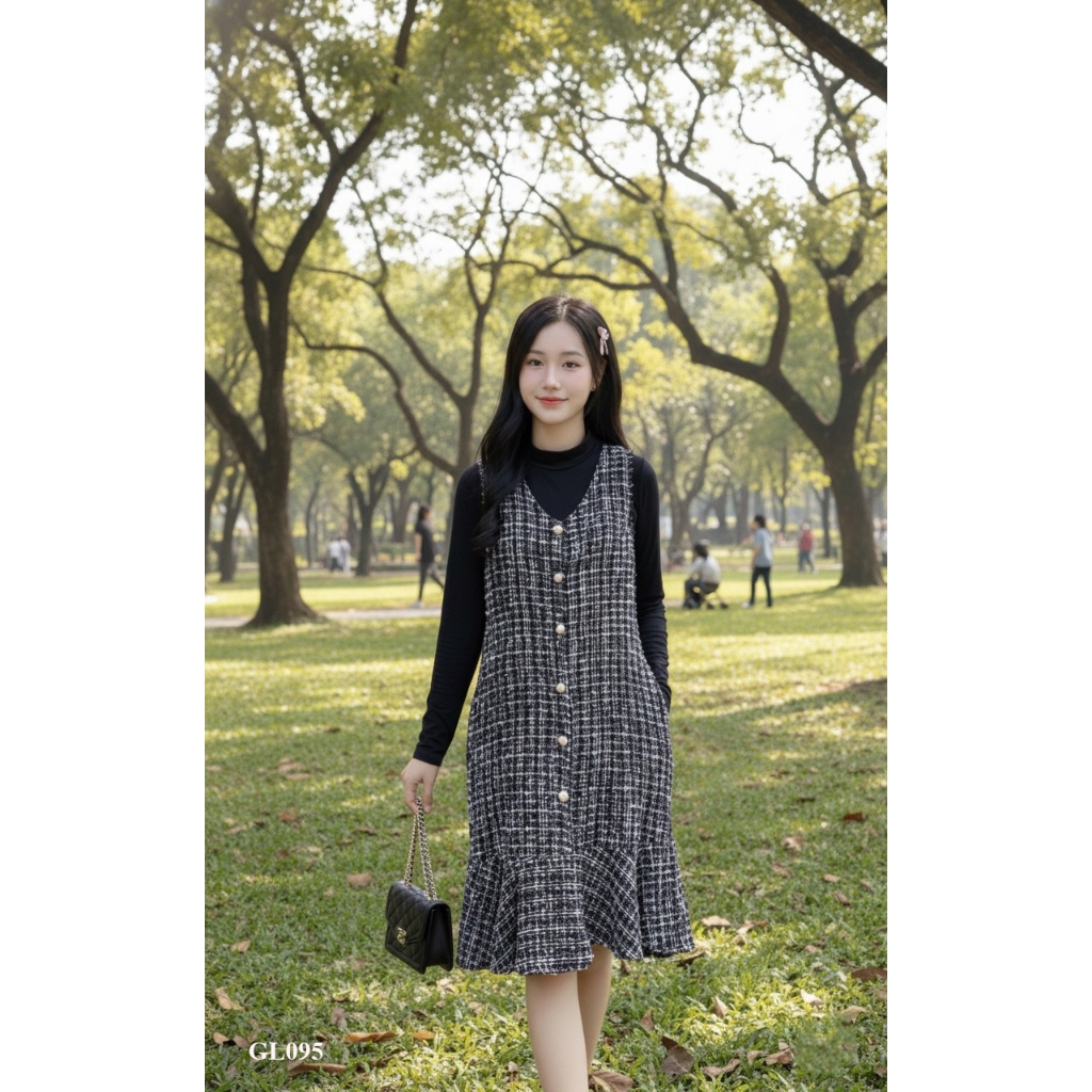 Yếm bầu thiết kế Mum’s Shop GL094 Yếm dạ kẻ đỏ cổ tim