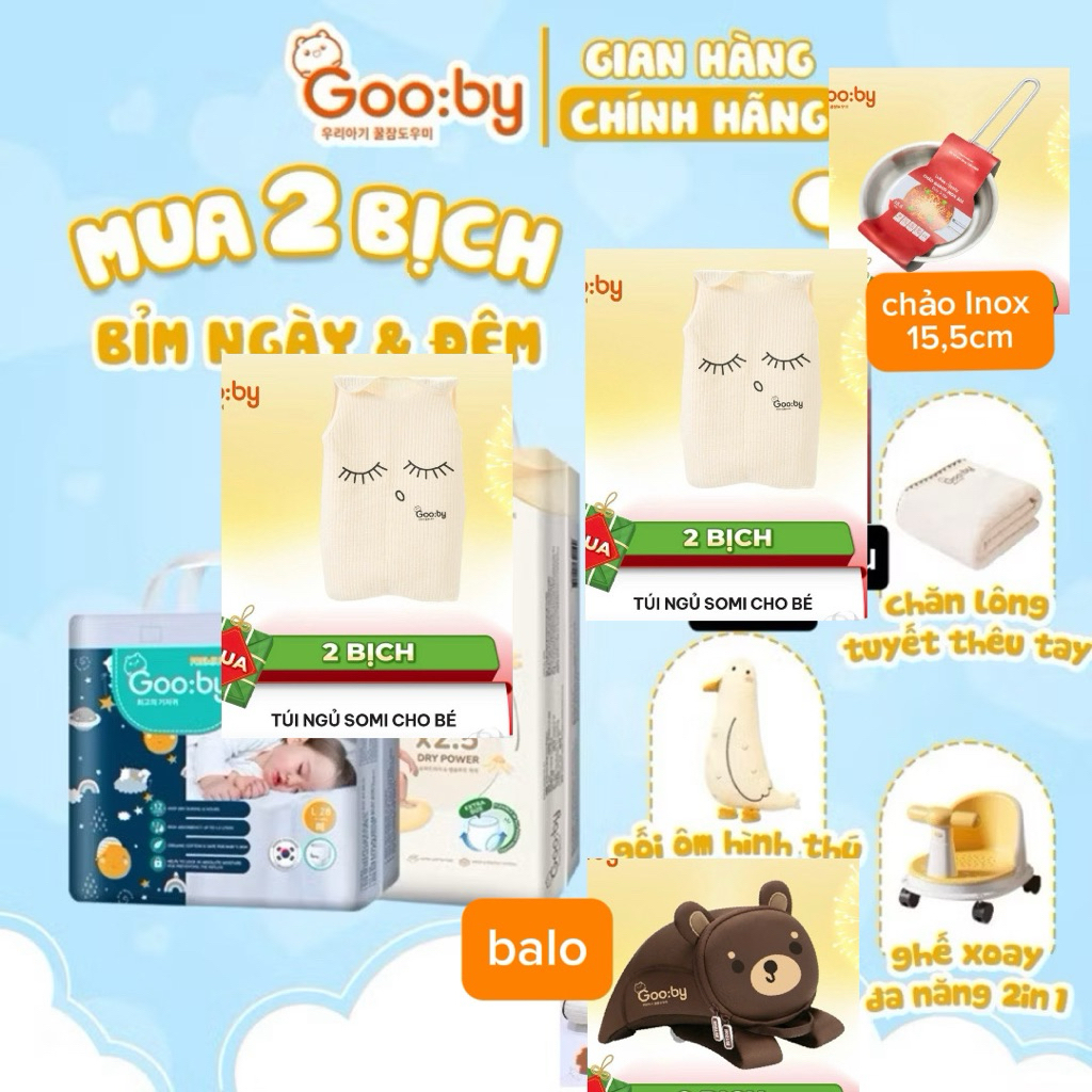 (Combo quà) 2 Bịch Tã/bỉm Gooby Extra mềm mại, chống tràn, siêu thấm hút đủ size cho bé 4-30KG