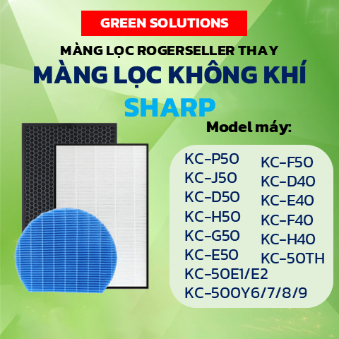 Màng Lọc Rogerseller® Tương Thích Màng lọc không khí Sharp KC-J50, P50, KC-D40, D50, E50, E40, F50, H50, 50TH, 500Y6