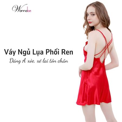 Váy ngủ lụa WANNABE đầm ngủ phối ren trẻ trung cutout khoe lưng đặc săc với 4 dây trang trí DNS85