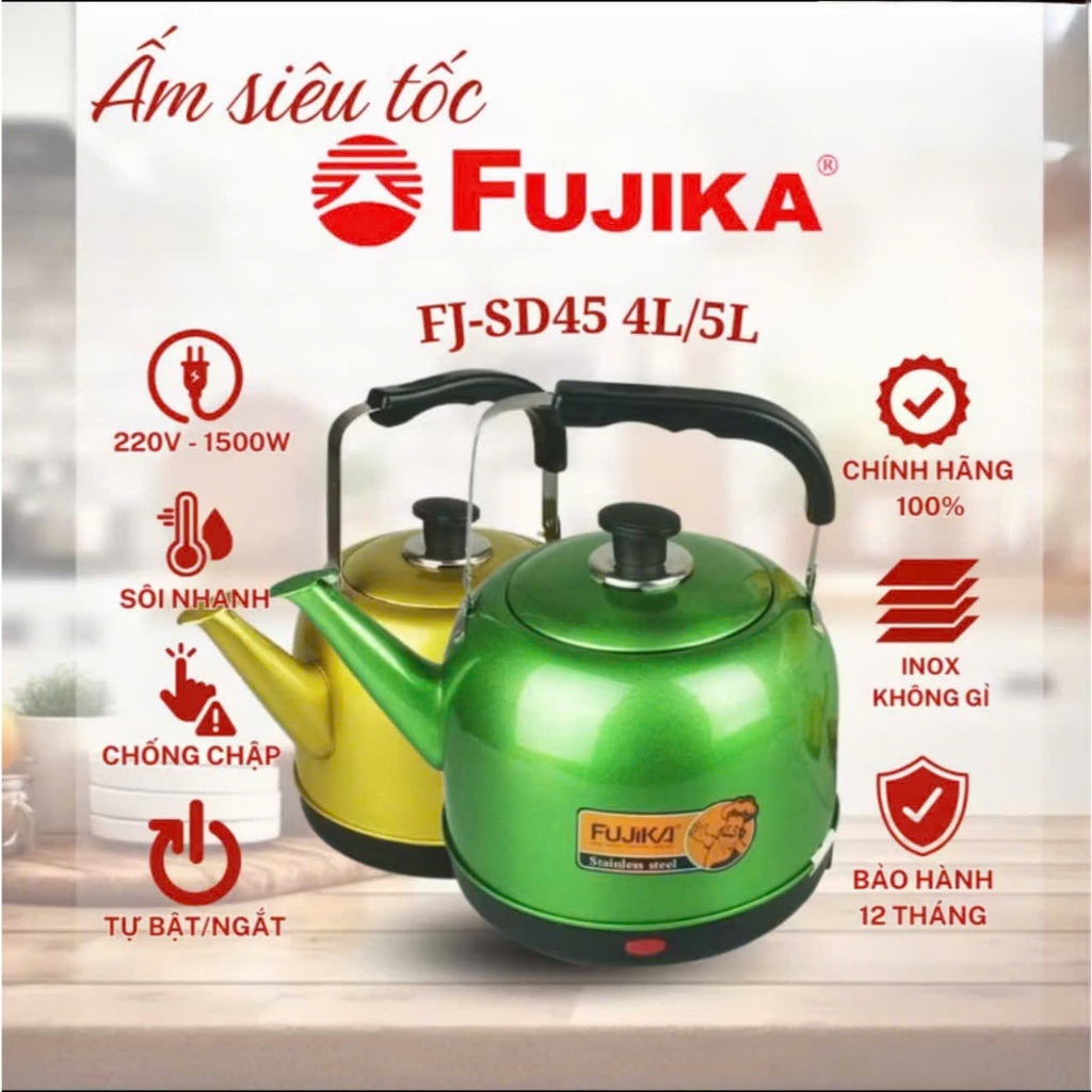 Ấm Siêu Tốc Inox 304 Fujika FJ-SD50 , Siêu Điện Đun Nước Tự Động Ngắt Khi Sôi Rất tiện Lợi TM sore.