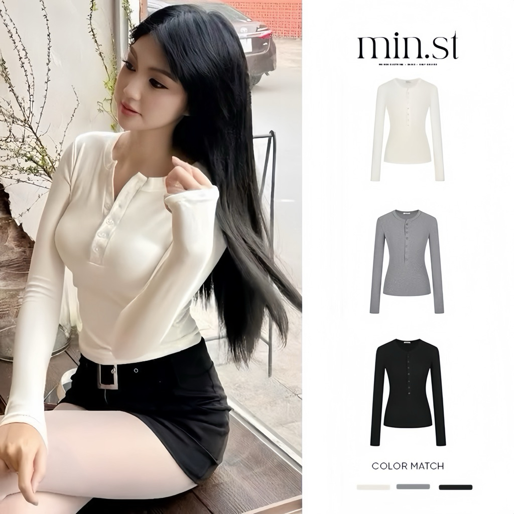 𝐋𝐚𝐜𝐲 𝐭𝐨𝐩 - ÁO TAY DÀI ÔM BODY BASIC CỔ TRÒN CÚC MỞ TÔN DÁNG