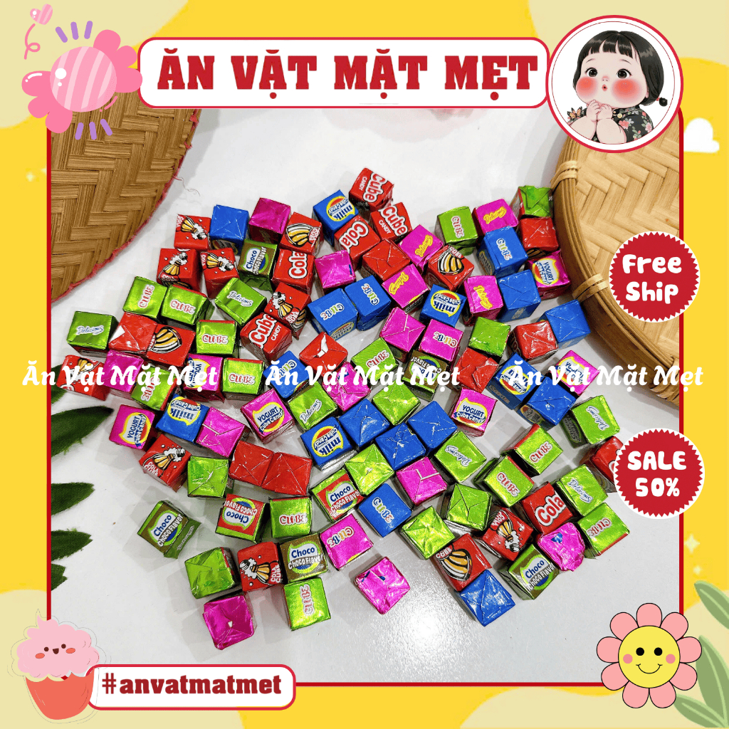 [50 VIÊN] Kẹo sữa socola cube Doten, choco cube candy, thơm ngon hấp dẫn