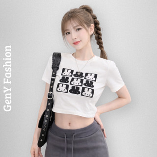 Áo thun nữ ôm body GenY dáng croptop tay ngắn tôn eo in họa tiết thỏ dễ thương chất thun cotton C43