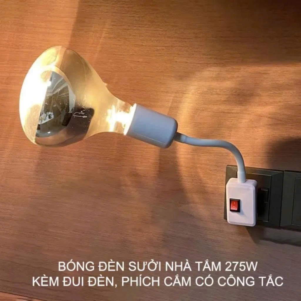 Bóng đèn sưởi 275W cho nhà tắm, phòng ngủ kèm đui đèn và phích cắm có công tắc