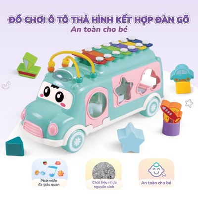 Đồ chơi ô tô thả hình kết hợp đàn Xylophone 8 nốt nhạc cụ kiêm giáo dục sớm cho bé ToysHouse