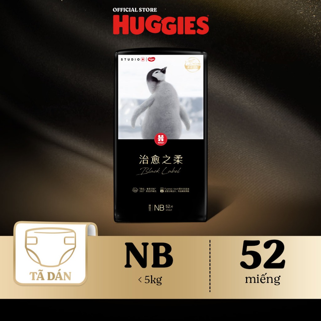 [KOL LIVE] Tã dán sơ sinh Huggies Black Label size NB 52 miếng / S 44 miếng