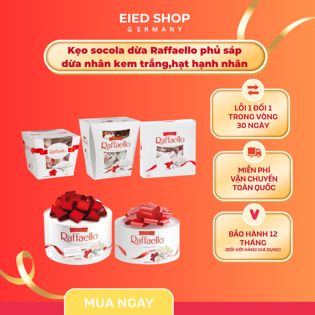Kẹo socola dừa Raffaello phủ sáp dừa nhân kem trắng,hạt hạnh nhân 150g và Socola Bounty 230g