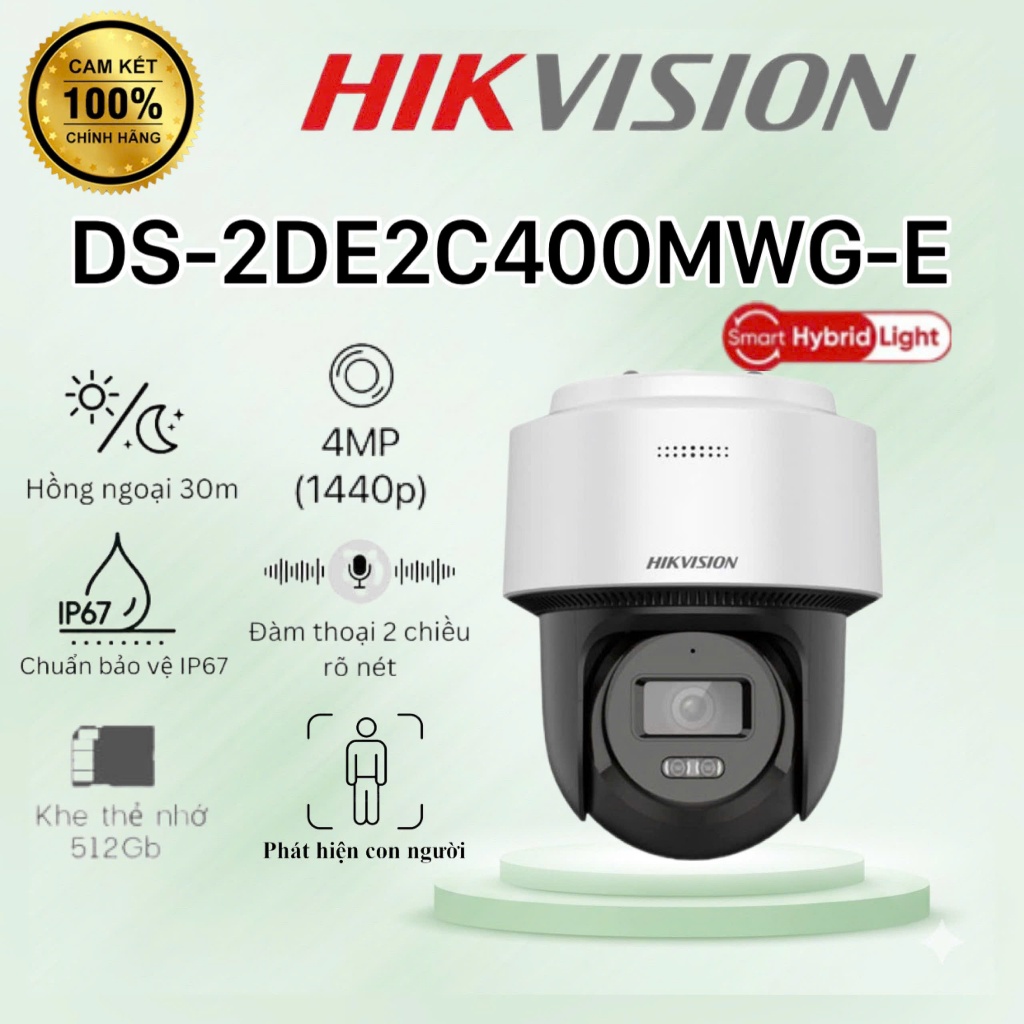 Camera IP Mini PT Smart Hybird Light 4MP HIKVISION DS-2DE2C400MWG-E