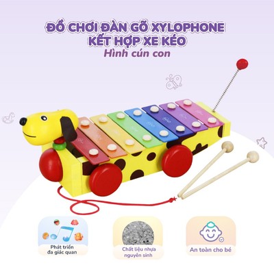 Đồ chơi đàn cho bé, xylophone kết hợp ke kéo hình cún con cầu vồng Toyshouse cho bé từ 1 tới 3 tuổi