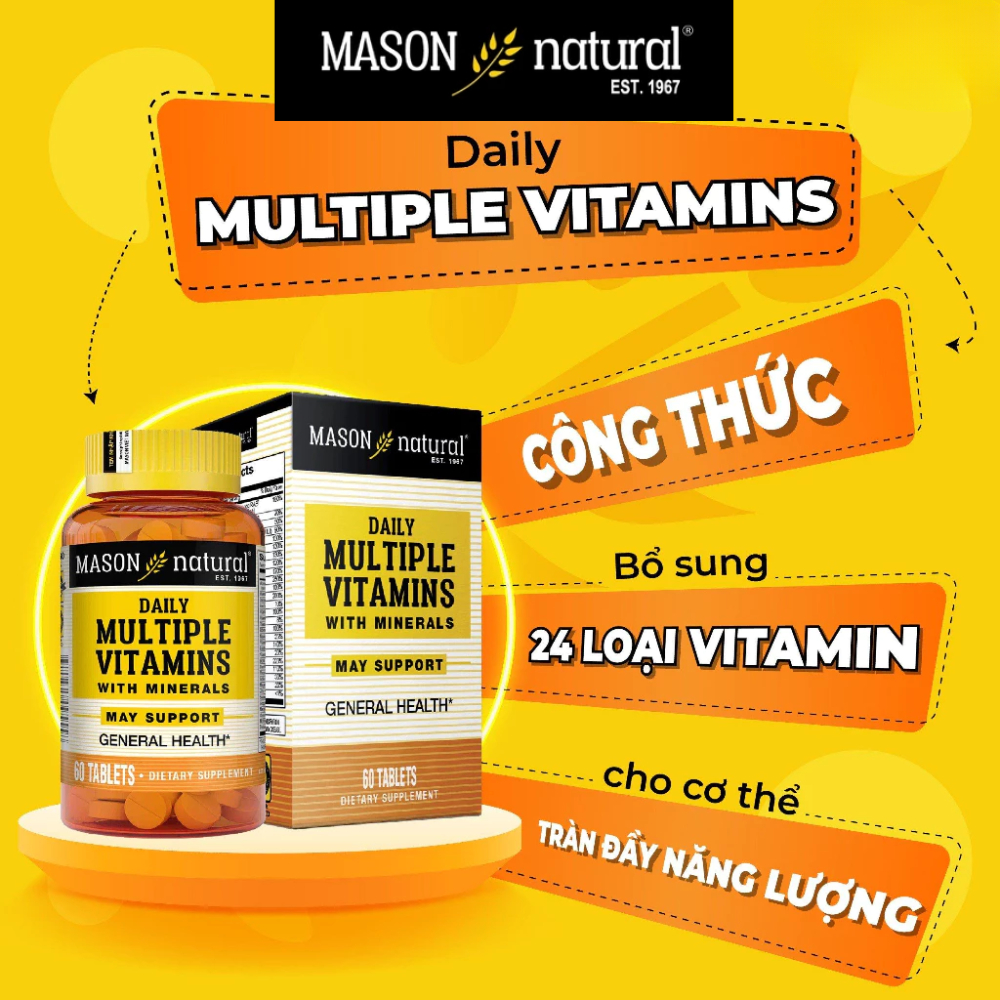 Viên bổ sung 24 loại Vitamin & Khoáng Mason Natural Daily Multiple Vitamins With Minerals 60 viên