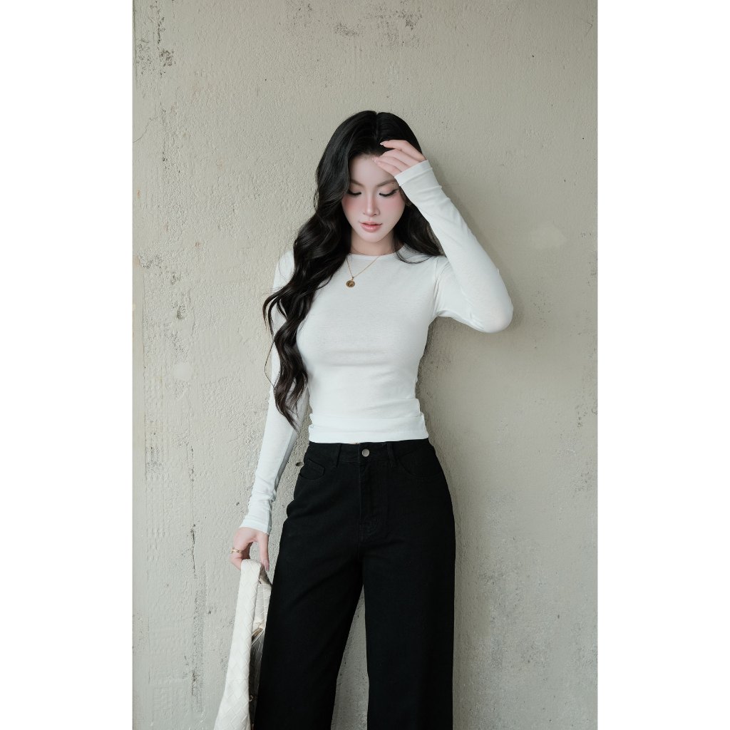 Áo thun nữ dài tay cổ tròn GILLEE chất thun giấy co giãn thoải mái vận động, ôm body tôn dáng FAT096 | BigBuy360 - bigbuy360.vn