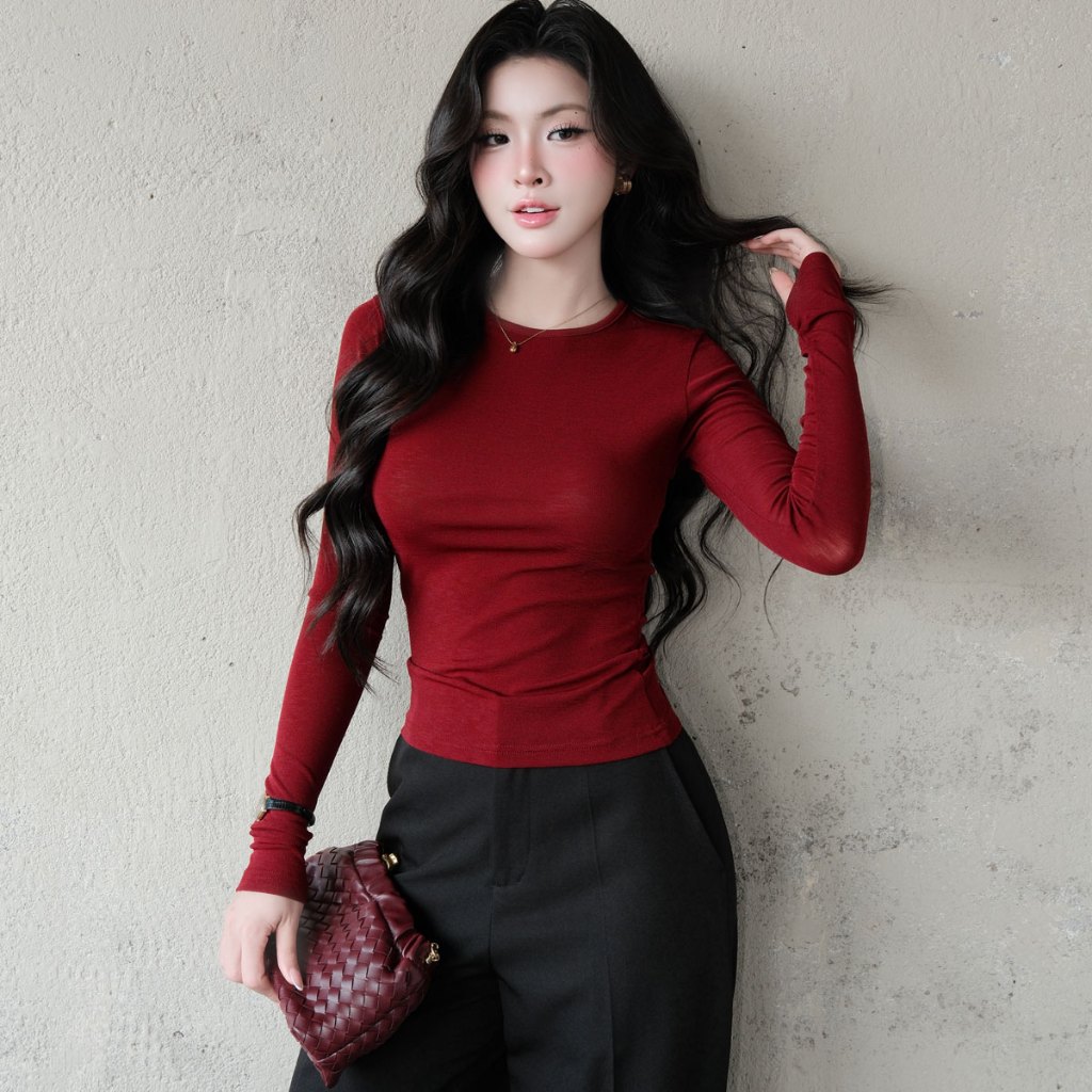 Áo thun nữ dài tay cổ tròn GILLEE chất thun giấy co giãn thoải mái vận động, ôm body tôn dáng FAT096 | BigBuy360 - bigbuy360.vn