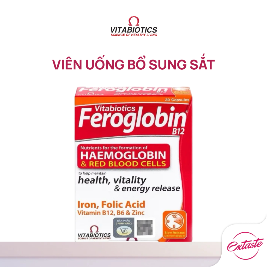Viên uống bổ sung sắt Feroglobin B12 Vitabiotics giúp bổ máu, tăng sức đề kháng 30 viên