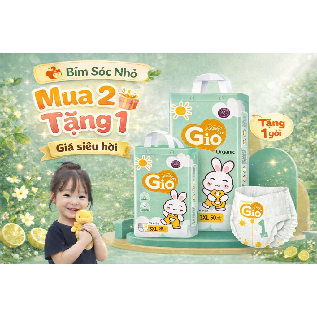 [ 150 miếng ] Combo 3 gói bỉm quần Baby Gio cho bé yêu