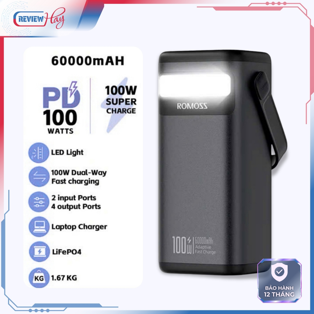 Pin Dự Phòng 60.000mAh ROMOSS PMT60, sạc nhanh 100W