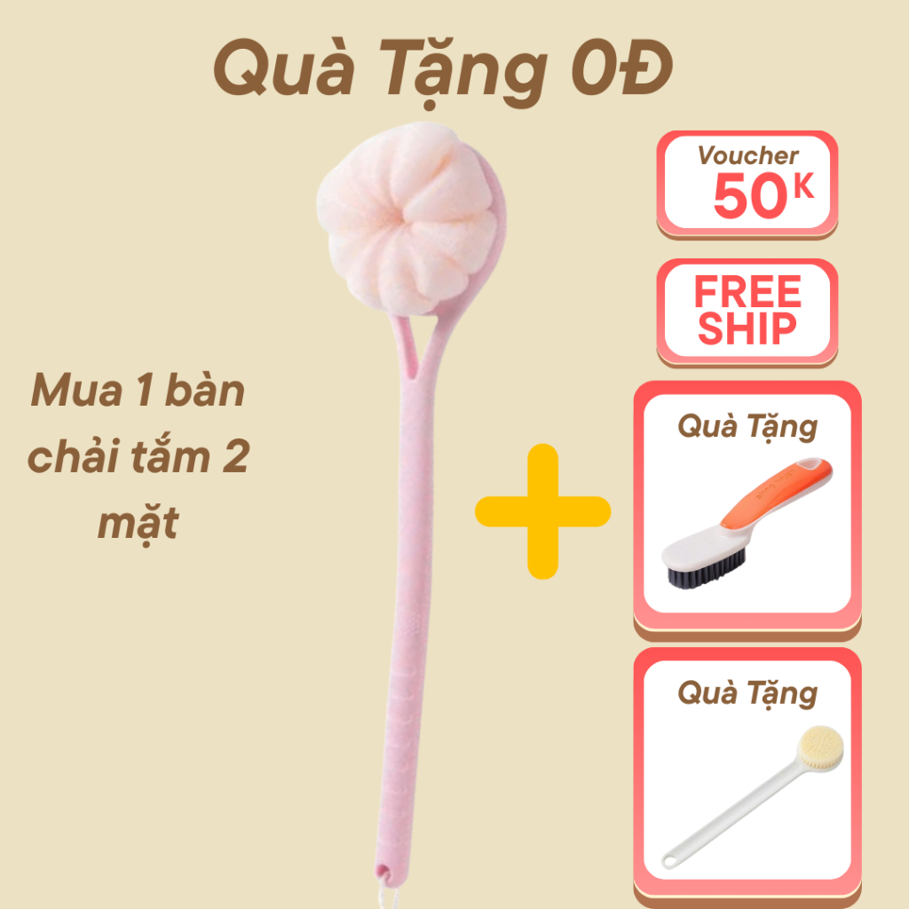 (MUA 1 TẶNG 2) Bàn Chải Tắm Hai Mặt Đa Năng, Bông Tắm Lưới Mềm + Bàn Chải Massage Chà Lưng Toàn Thân