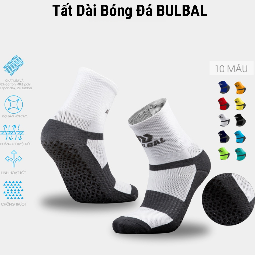 Tất Chống Trơn BulBal Bul-Dry - Vớ Đá Banh Silicon Bám Sân, Thấm Hút Mồ Hôi Cực Tốt