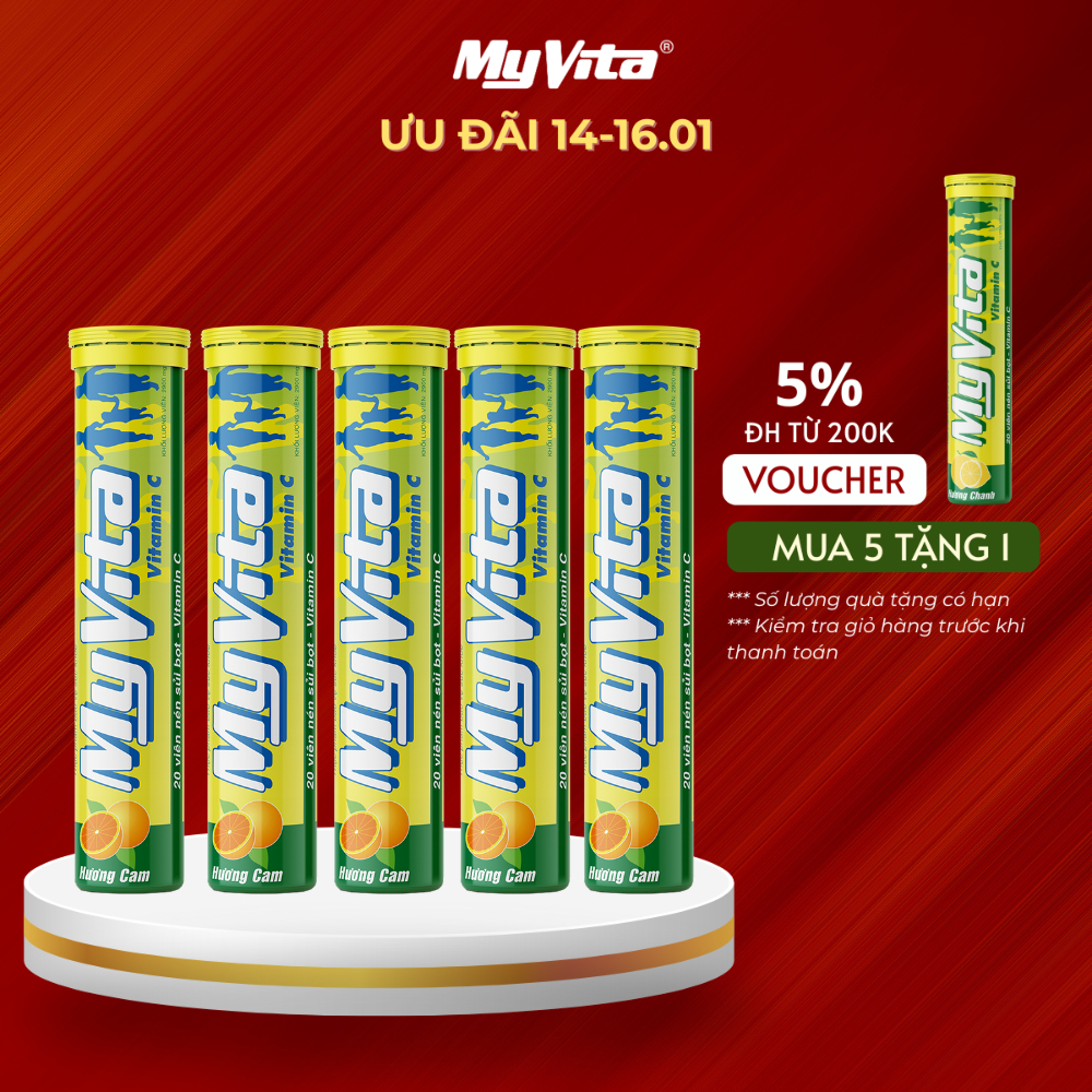[DATE MỚI 2028] Combo 5 viên sủi TPBVSK MyVita Vitamin C hương cam, giúp bổ sung vitamin C hỗ trợ tă