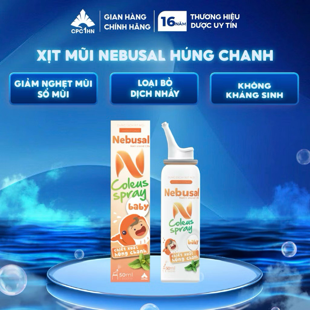 Xịt mũi NEBUSAL Coleus húng chanh giảm sổ, nghẹt mũi cho trẻ em và người lớn 50ml