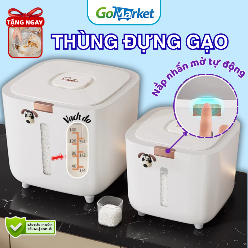 Thùng Đựng Gạo Thông Minh GoMarket Thùng Nhấn Mở Tự Động Có Nắp Đậy Kín Chống Bụi Bẩn Côn Trùng 5Kg, 10Kg, 15Kg