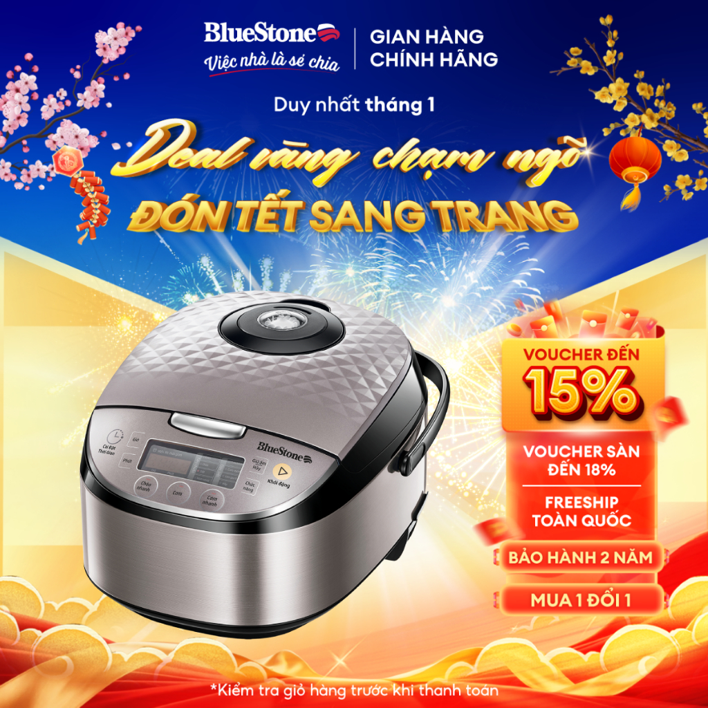 Nồi Cơm Điện Tử Bluestone RCB-5938, 1.8L - Nấu Nhanh, Giữ Ấm Lâu, Chống Dính Daikin