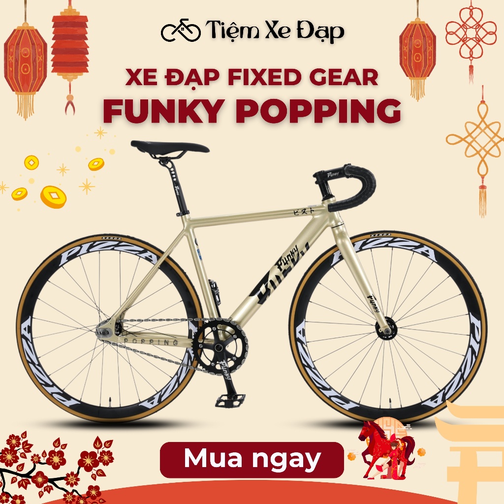 Xe Đạp Fixed Gear FUNKY POPPING, Khung Nhôm 6061, Trục Rỗng, Quà tặng hấp dẫn| Xe Đạp FUNKY Việt Nam