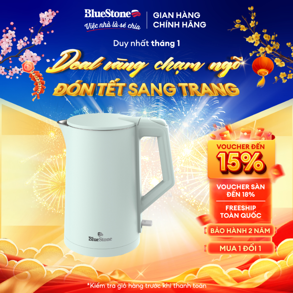Ấm Đun Siêu Tốc BlueStone KTB-3456 1.5 Lít - Dung Tích Lớn, Công Suất Mạnh