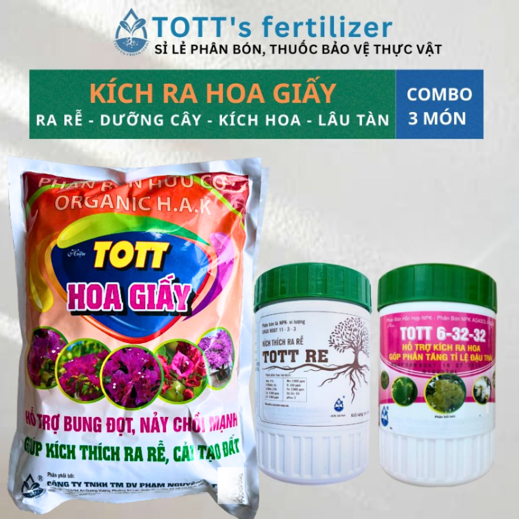 Combo 3 phân bón kích hoa cho hoa giấy(hoa giấy, tott re, 6-32)