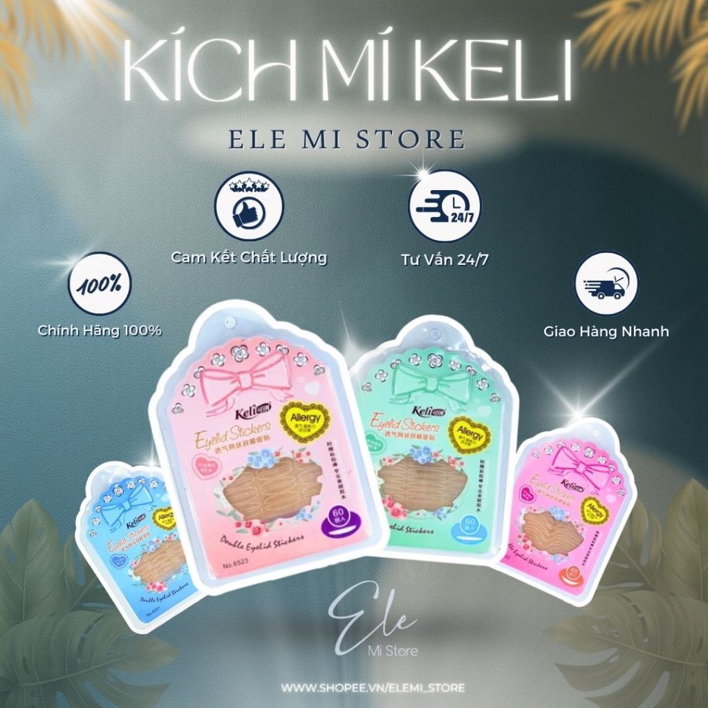 Kích Mí Lưới Siêu Mỏng Keli Bộ 60 Miếng, Kèm Keo Dán Và Nhíp Ele Mi Store